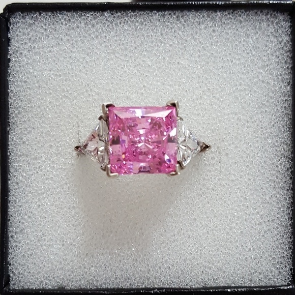 Pink Zirconia‎ & WhiteTopaz Sterling Silver Ring - Picture 2 of 4